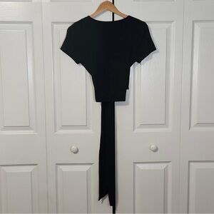 Black Wrap long sleeve shirt with long Tie string
